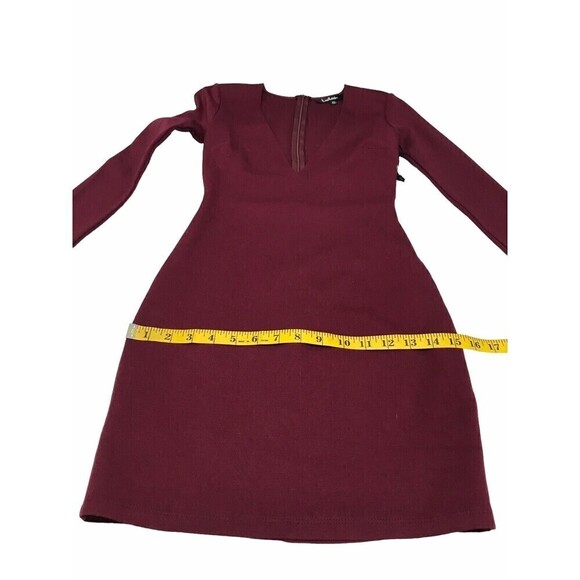 Lulus Bodycon Dress Mini Short Size XS Burgundy Long Sleeve Knit Deep V-Neck - Picture 13 of 16